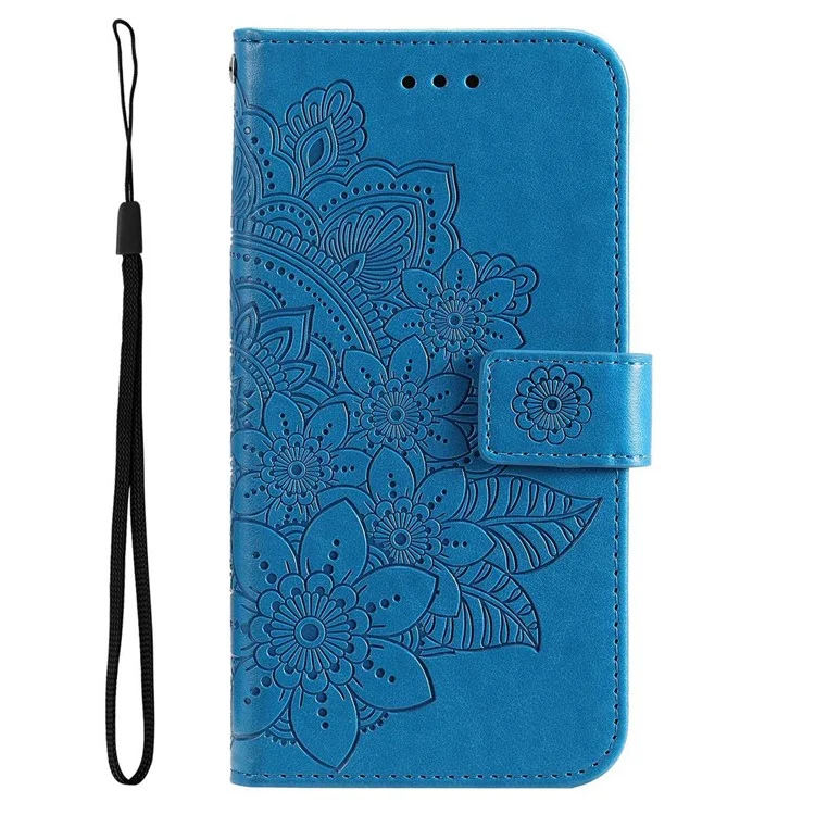 For Samsung Galaxy S23+ Case Floral Pattern PU Leather Wallet Stand Phone Cover - Blue