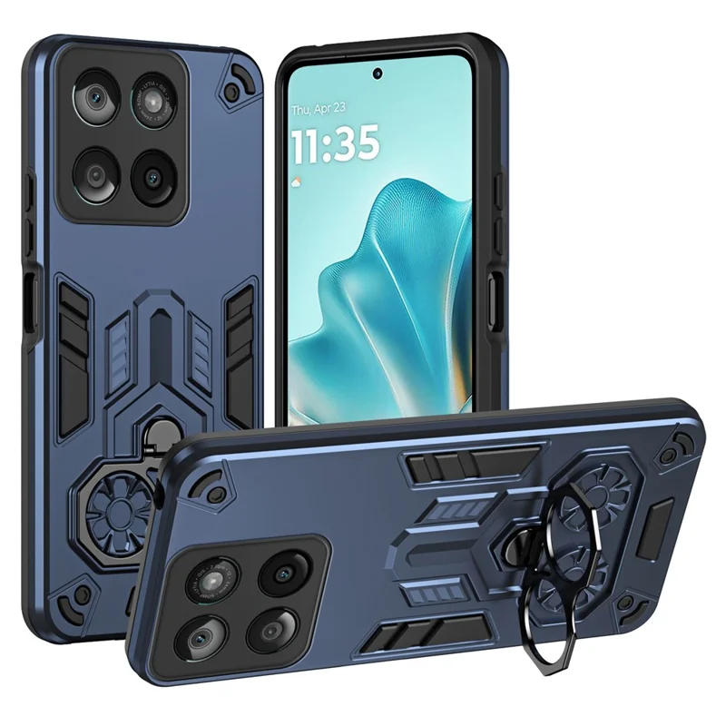 Capa para Motorola Edge 60 Fusion 5G / Edge 60 5G com Suporte de Anel e Apoio, PC + TPU à Prova de Choque - Azul Marinho