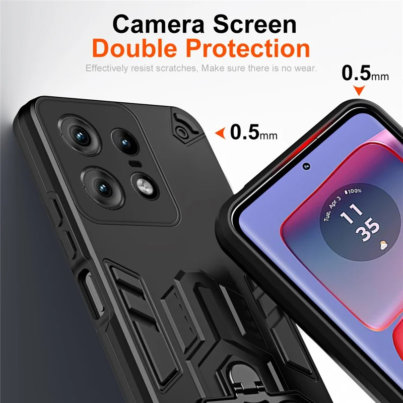 For Motorola Edge 50 Pro 5G Case Ring Holder Kickstand PC + TPU Shockproof Phone Cover - Black