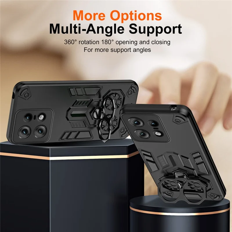 For Motorola Edge 50 Pro 5G Case Ring Holder Kickstand PC + TPU Shockproof Phone Cover - Black