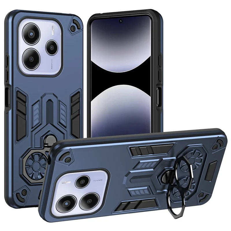 For Xiaomi Redmi Note 14 5G Case Ring Holder Kickstand PC + TPU Shockproof Phone Cover - Navy Blue