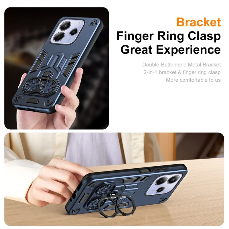 For Xiaomi Redmi Note 14 5G Case Ring Holder Kickstand PC + TPU Shockproof Phone Cover - Navy Blue
