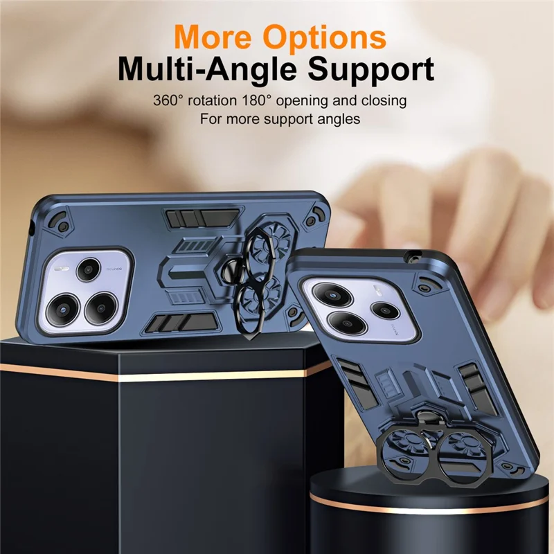 For Xiaomi Redmi Note 14 5G Case Ring Holder Kickstand PC + TPU Shockproof Phone Cover - Navy Blue