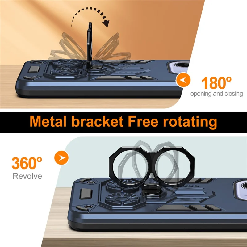 For Xiaomi Redmi Note 14 5G Case Ring Holder Kickstand PC + TPU Shockproof Phone Cover - Navy Blue