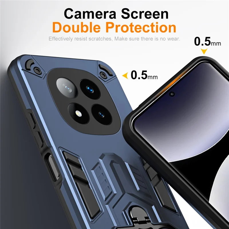 Für Xiaomi Redmi Note 14 Pro+ 5G Hülle mit Ringhalter Ständer PC + TPU Stoßfeste Handyhülle - Marineblau