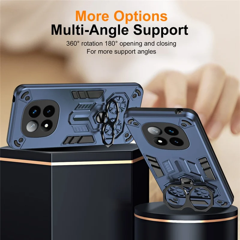 Für Xiaomi Redmi Note 14 Pro+ 5G Hülle mit Ringhalter Ständer PC + TPU Stoßfeste Handyhülle - Marineblau