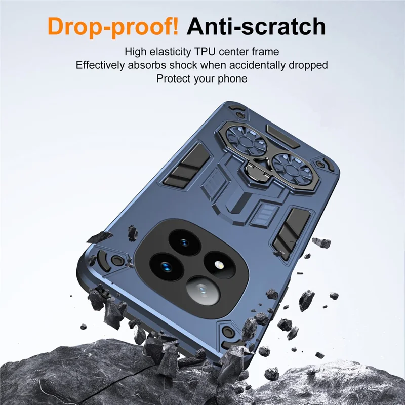 Für Xiaomi Redmi Note 14 Pro+ 5G Hülle mit Ringhalter Ständer PC + TPU Stoßfeste Handyhülle - Marineblau