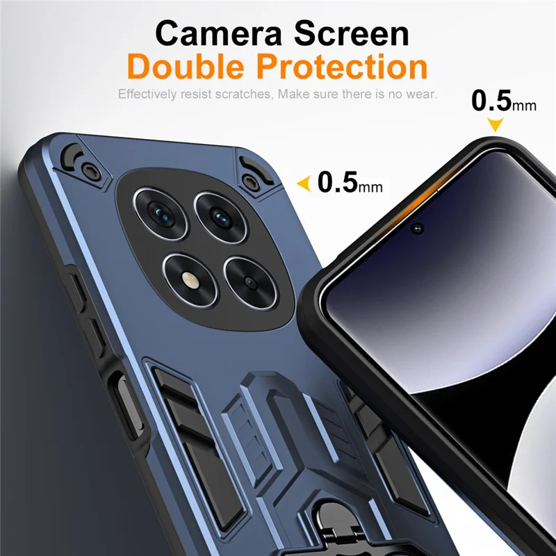Чехол для Xiaomi Poco X7 5G / Redmi Note 14 Pro 5G / 4G с кольцом-подставкой и противоударной защитой из поликарбоната и TPU - темно-синий