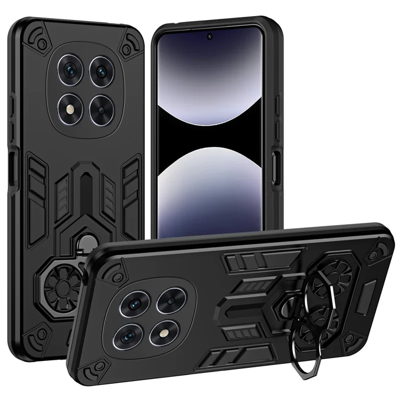 Phone Case for Xiaomi Poco X7 5G / Redmi Note 14 Pro 5G / 4G Ring Holder Kickstand PC + TPU Shockproof Cover - Black
