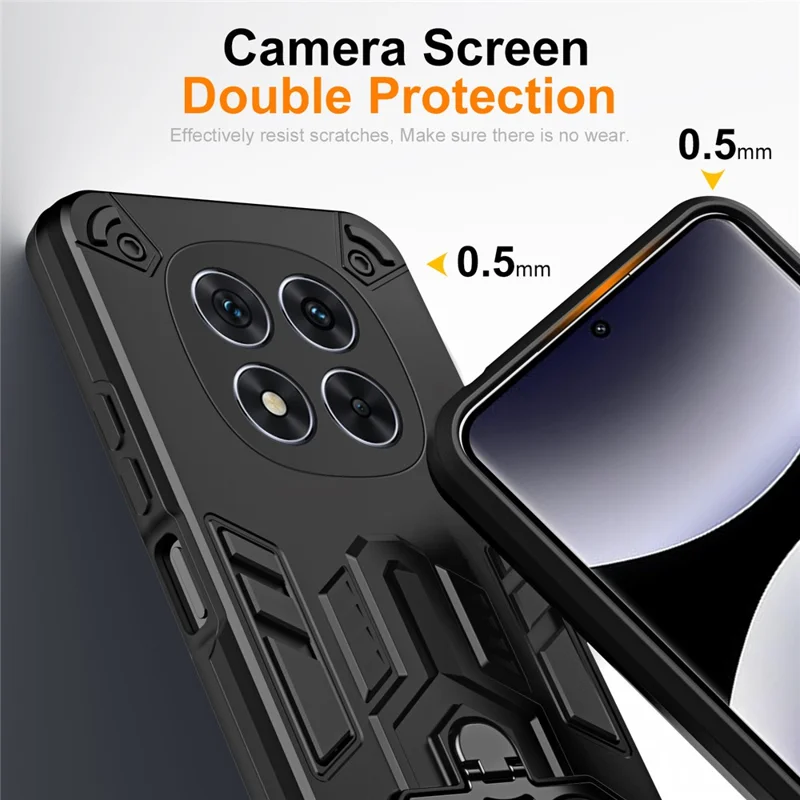Phone Case for Xiaomi Poco X7 5G / Redmi Note 14 Pro 5G / 4G Ring Holder Kickstand PC + TPU Shockproof Cover - Black