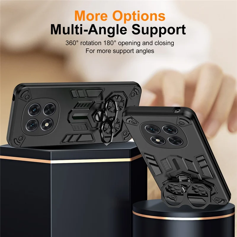 Phone Case for Xiaomi Poco X7 5G / Redmi Note 14 Pro 5G / 4G Ring Holder Kickstand PC + TPU Shockproof Cover - Black