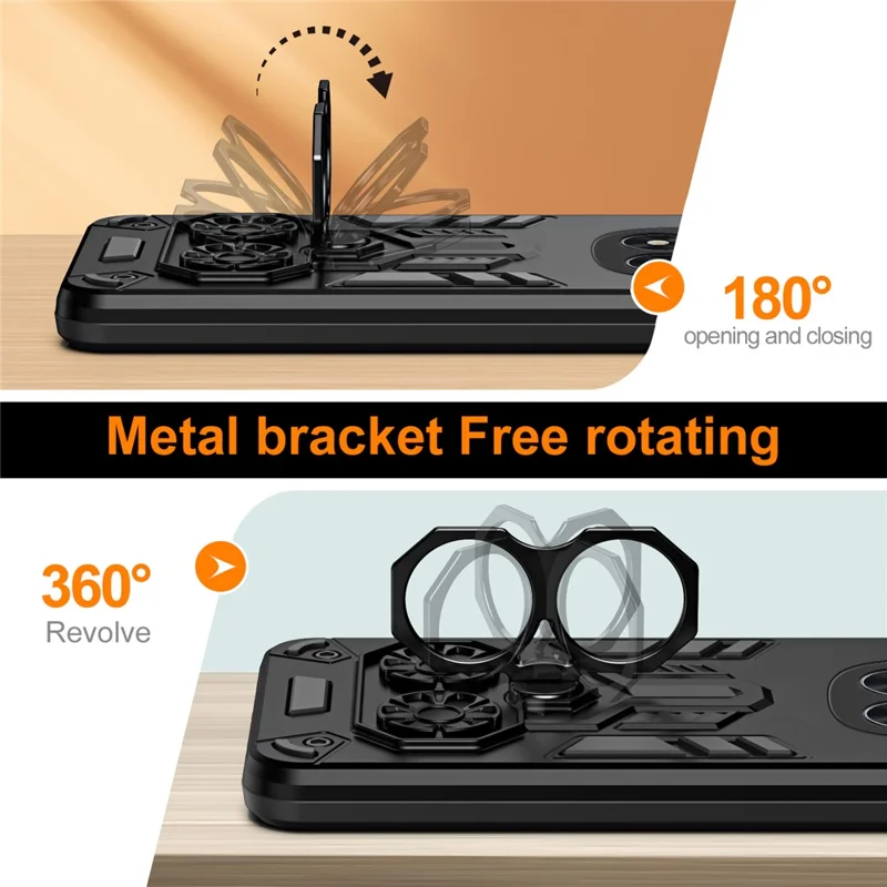 Phone Case for Xiaomi Poco X7 5G / Redmi Note 14 Pro 5G / 4G Ring Holder Kickstand PC + TPU Shockproof Cover - Black