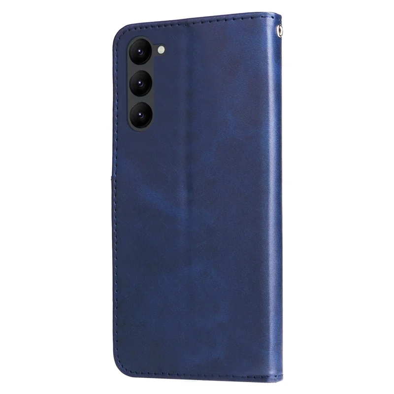 لسامسونج جالاكسي S23 غطاء واقي من جلد البولي يوريثان مع جيب بسحّاب ومحفظة بملمس جلد العجل ودعم عمودي - أزرق