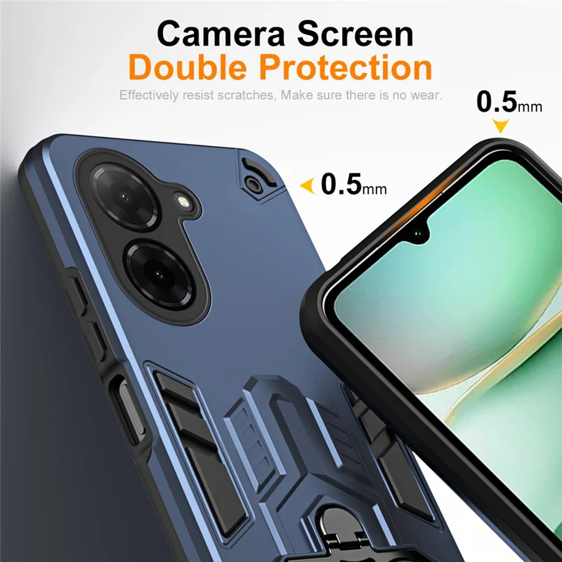 Étui pour Xiaomi Poco C71 4G / Redmi A5 4G (171,7 x 77,8 x 8,3 mm) Porte-anneau Support de support PC + Coque de téléphone antichoc TPU - Bleu marine