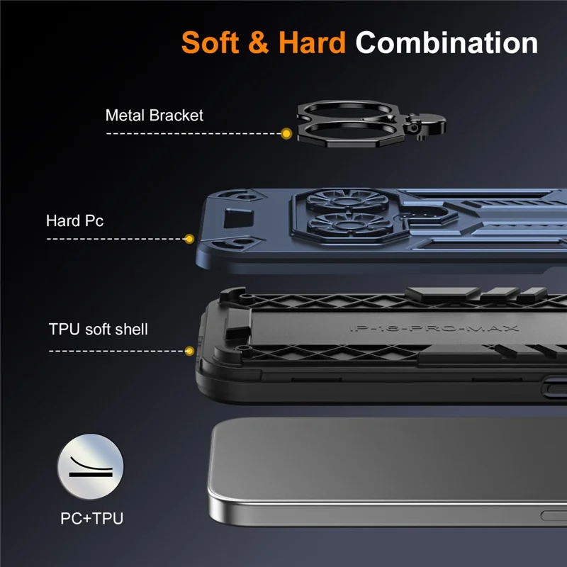 For Google Pixel 10 Pro  /  10 Case Ring Holder Kickstand PC + TPU Shockproof Phone Cover - Navy Blue