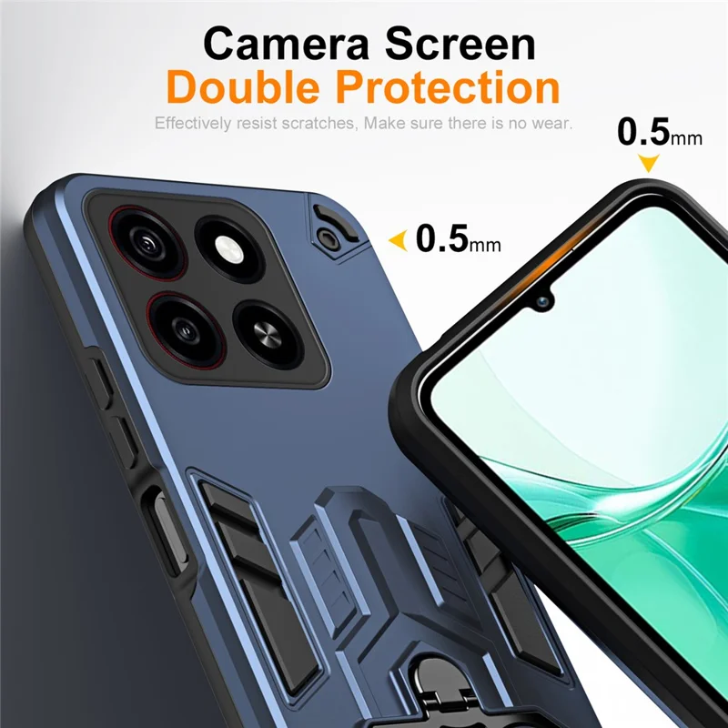 For ZTE Blade A35  /  A55 Case Ring Holder Kickstand PC + TPU Shockproof Phone Cover - Navy Blue