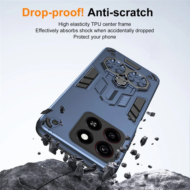 For ZTE Blade A35  /  A55 Case Ring Holder Kickstand PC + TPU Shockproof Phone Cover - Navy Blue