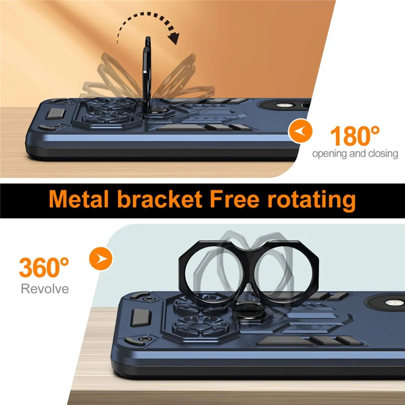 Étui de téléphone pour vivo Y29s 5G / Y04 4G / Y19e 4G avec support de bague et béquille, coque antichoc en PC + TPU - Bleu marine