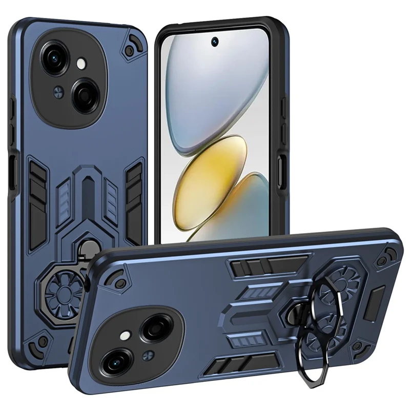 Phone Case for TECNO Spark Go 2025 / Spark Go 1 / Pop 9 4G Ring Holder Kickstand PC + TPU Shockproof Cover - Navy Blue