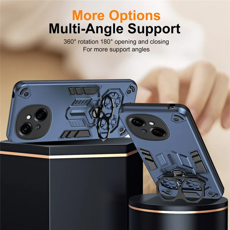 Phone Case for TECNO Spark Go 2025 / Spark Go 1 / Pop 9 4G Ring Holder Kickstand PC + TPU Shockproof Cover - Navy Blue