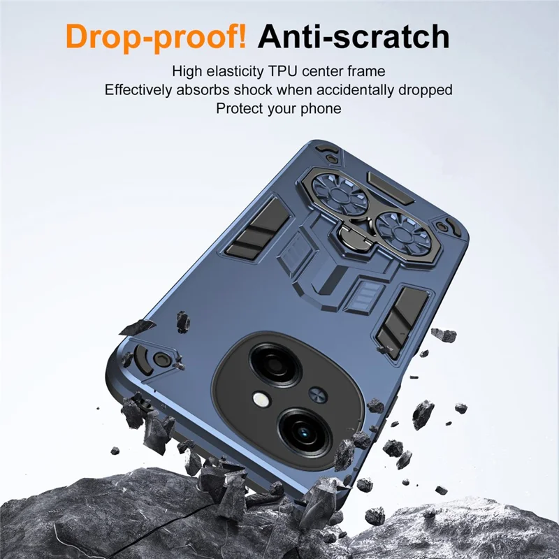 Phone Case for TECNO Spark Go 2025 / Spark Go 1 / Pop 9 4G Ring Holder Kickstand PC + TPU Shockproof Cover - Navy Blue