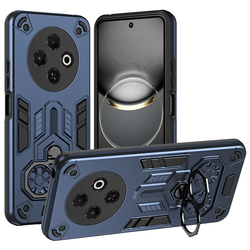 Funda para TECNO Spark 30C 4G KL5N con Soporte de Anillo y Función Atril, Carcasa Antichoques de PC + TPU - Azul Marino