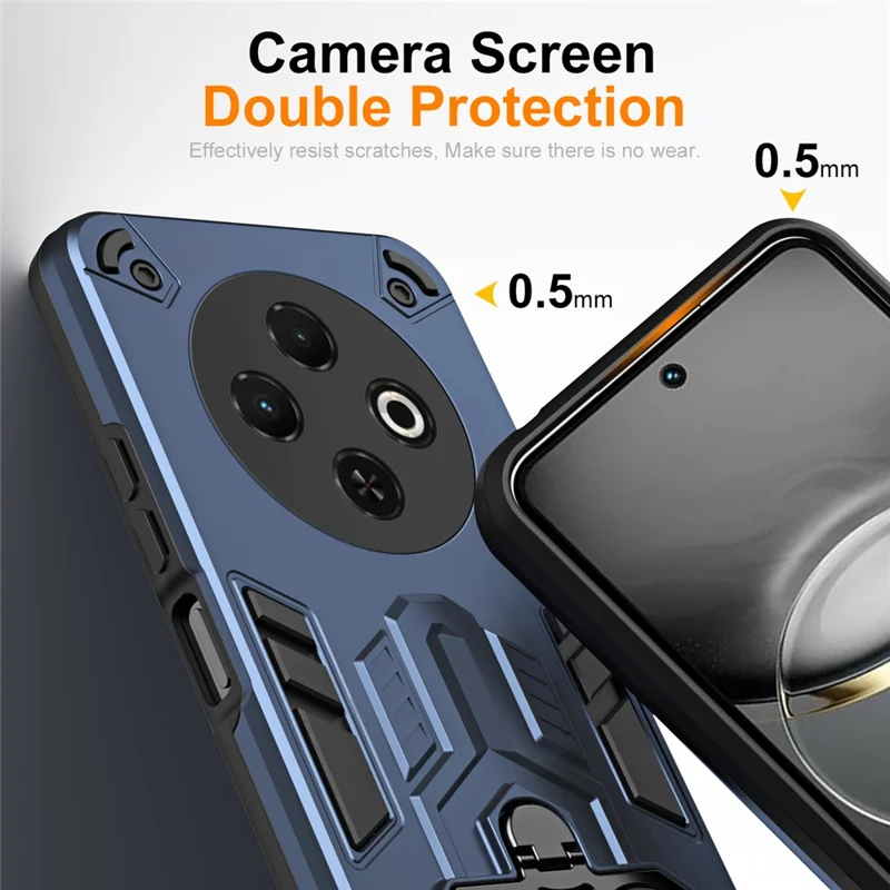 Funda para TECNO Spark 30C 4G KL5N con Soporte de Anillo y Función Atril, Carcasa Antichoques de PC + TPU - Azul Marino