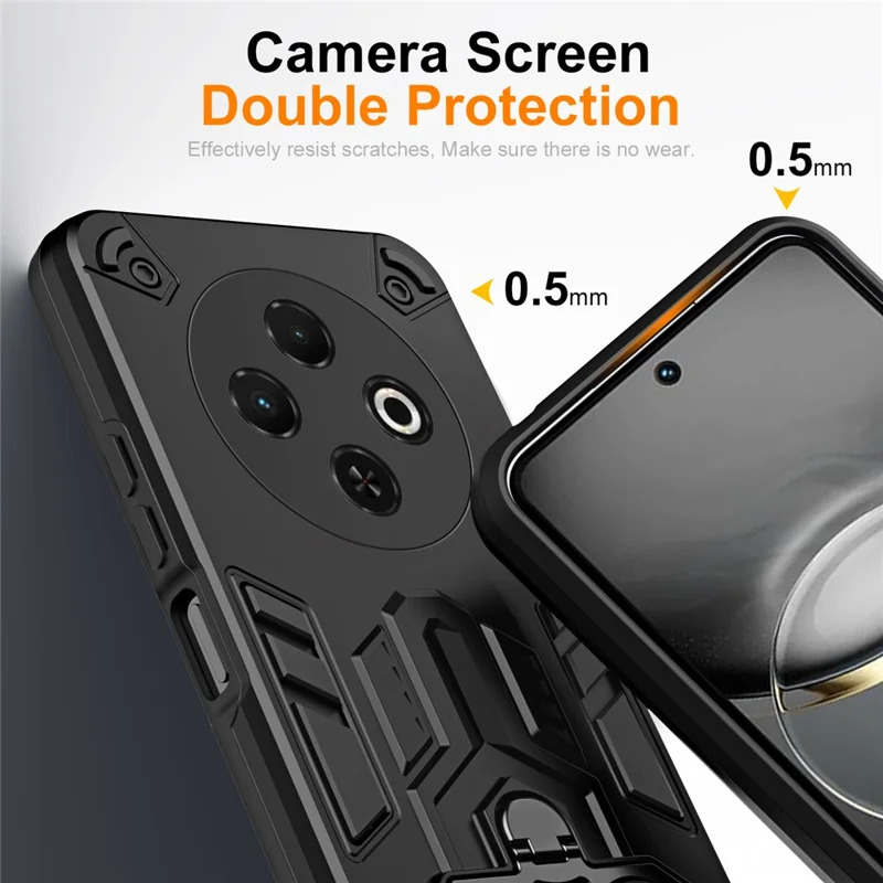 For TECNO Spark 30C 4G KL5N Case Ring Holder Kickstand PC + TPU Shockproof Phone Cover - Black