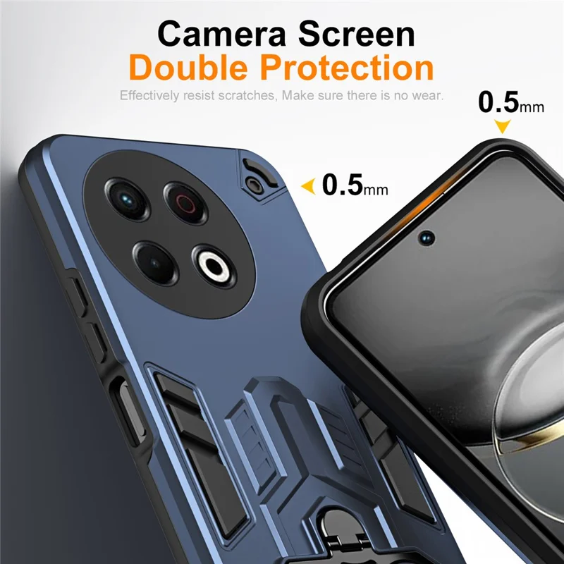 Cover per TECNO Spark 30 Pro 4G con Anello Supporto e Piedino Antiurto in PC + TPU - Blu Navy
