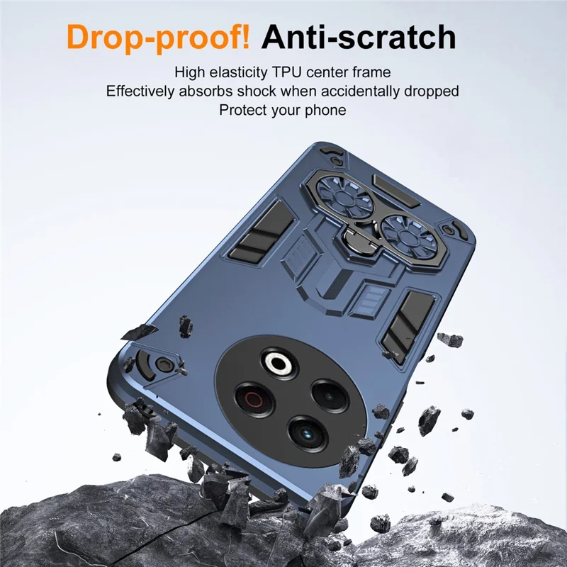 Cover per TECNO Spark 30 Pro 4G con Anello Supporto e Piedino Antiurto in PC + TPU - Blu Navy