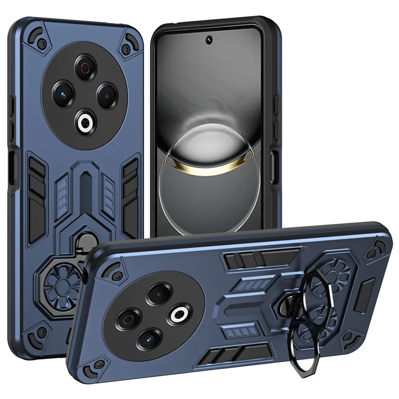 For TECNO Spark 30 4G Case Ring Holder Kickstand PC + TPU Shockproof Phone Cover - Navy Blue