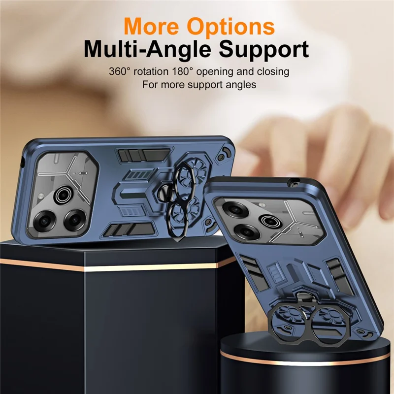 For TECNO Pova 6 Pro 5G  /  Pova 6 4G Case Ring Holder Kickstand PC + TPU Shockproof Phone Cover - Navy Blue