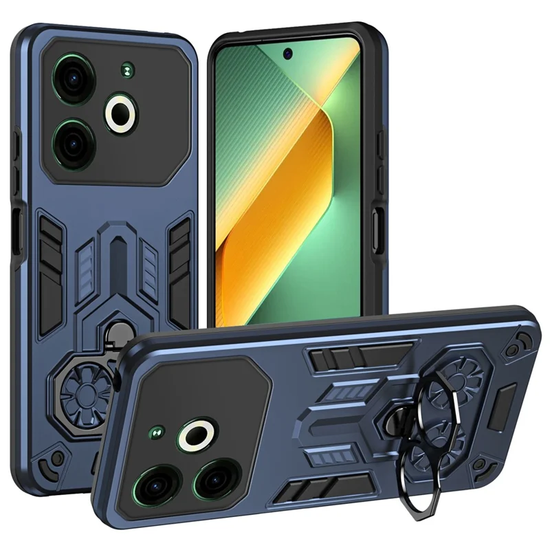 TECNO Pova 6 Neo Hülle mit Ringhalterung und Ständer, PC + TPU stoßfest, Marineblau