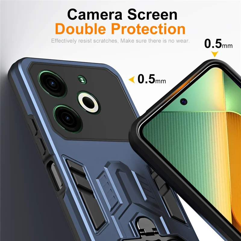 TECNO Pova 6 Neo Hülle mit Ringhalterung und Ständer, PC + TPU stoßfest, Marineblau