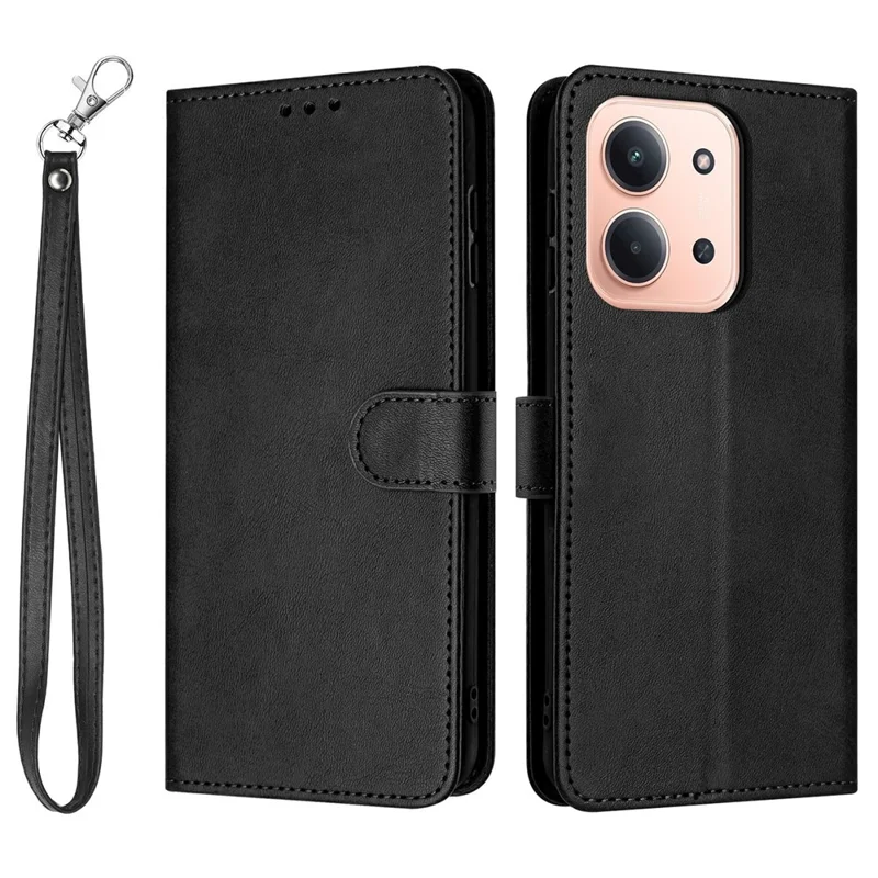 Funda para Xiaomi Redmi 15C 4G (UE) (173 mm) / 15C 5G (UE) (173 mm) Flip Stand Textura de ternera Funda de cuero sintético con correa - Negro