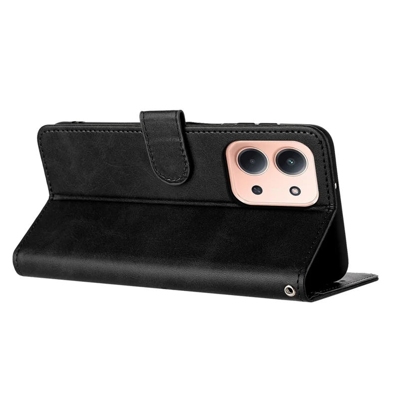 Funda para Xiaomi Redmi 15C 4G (UE) (173 mm) / 15C 5G (UE) (173 mm) Flip Stand Textura de ternera Funda de cuero sintético con correa - Negro