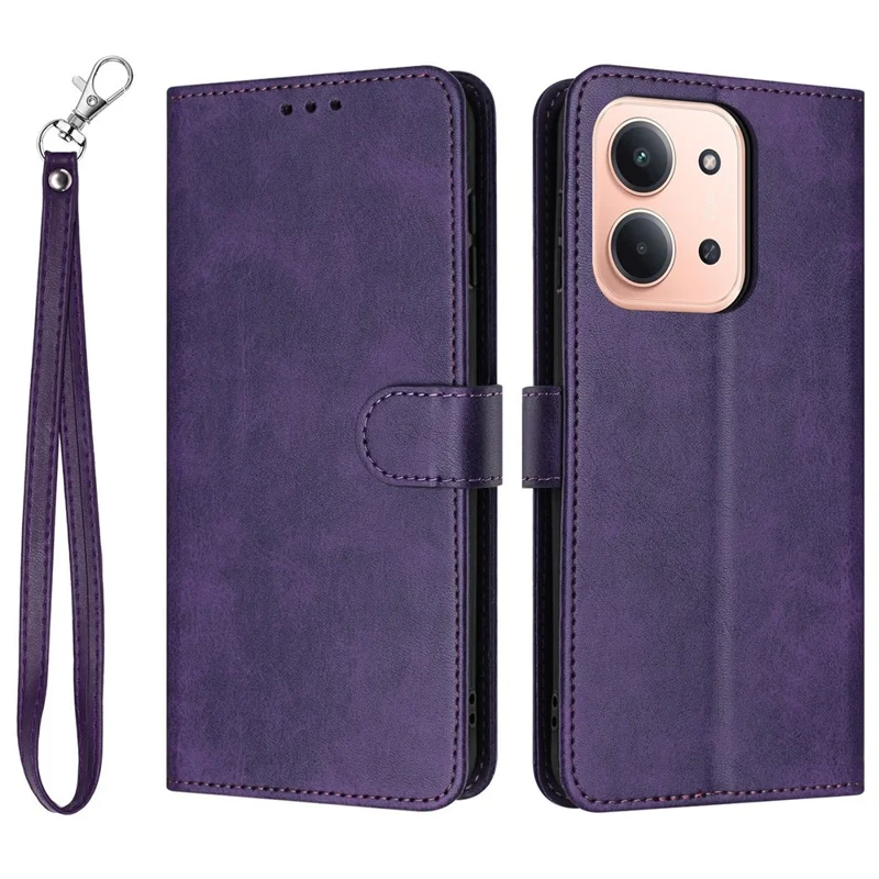 Für Xiaomi Redmi 15C 4G (EU) (173mm) / 15C 5G (EU) (173mm) Hülle Klappständer Kalbleder-Textur PU-Leder Brieftasche Handyhülle mit Trageriemen - Lila
