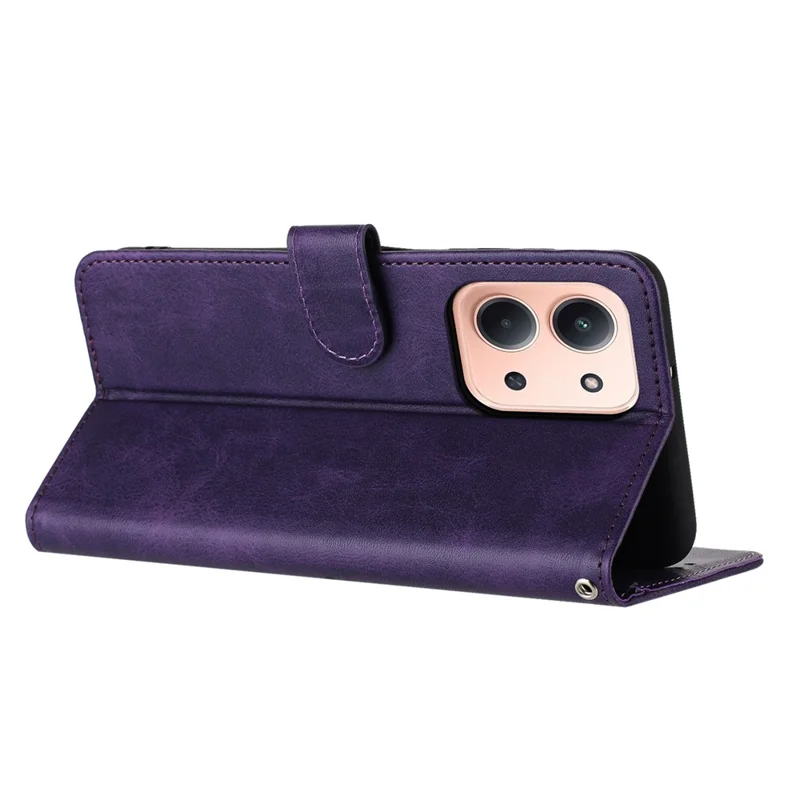 Für Xiaomi Redmi 15C 4G (EU) (173mm) / 15C 5G (EU) (173mm) Hülle Klappständer Kalbleder-Textur PU-Leder Brieftasche Handyhülle mit Trageriemen - Lila