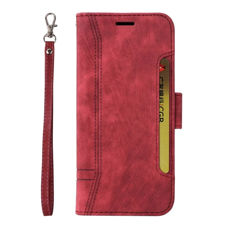 BETOPNICE 001 For Samsung Galaxy S23 PU Leather Phone Case Wallet Stand Imprinted Stitching Line Full Protection Cell Phone Cover - Red