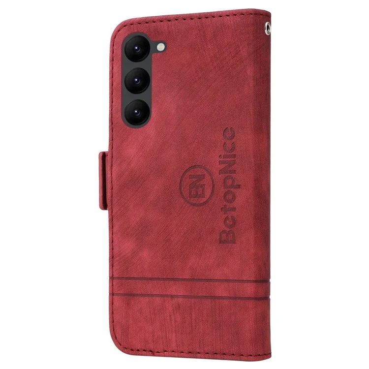 BETOPNICE 001 For Samsung Galaxy S23 PU Leather Phone Case Wallet Stand Imprinted Stitching Line Full Protection Cell Phone Cover - Red
