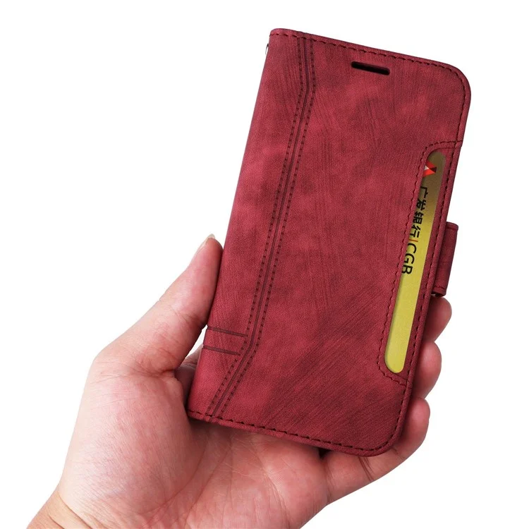 BETOPNICE 001 For Samsung Galaxy S23 PU Leather Phone Case Wallet Stand Imprinted Stitching Line Full Protection Cell Phone Cover - Red