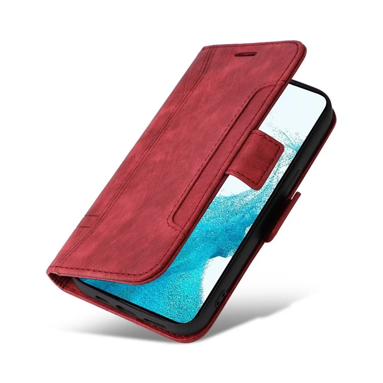 BETOPNICE 001 For Samsung Galaxy S23 PU Leather Phone Case Wallet Stand Imprinted Stitching Line Full Protection Cell Phone Cover - Red