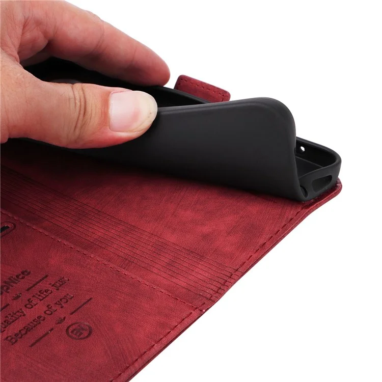 BETOPNICE 001 For Samsung Galaxy S23 PU Leather Phone Case Wallet Stand Imprinted Stitching Line Full Protection Cell Phone Cover - Red