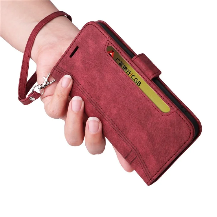 BETOPNICE 001 For Samsung Galaxy S23 PU Leather Phone Case Wallet Stand Imprinted Stitching Line Full Protection Cell Phone Cover - Red