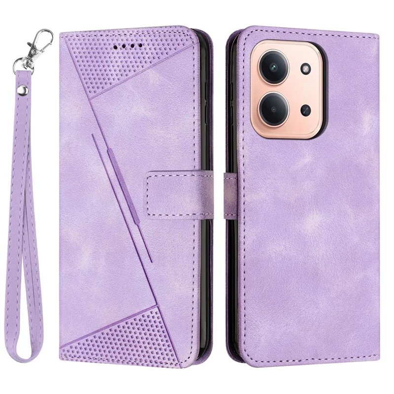 For Xiaomi Redmi 15C 4G (Global) (171mm) / Poco C85 4G Case Handbag Imprinted Triangle Leather Phone Cover - Purple