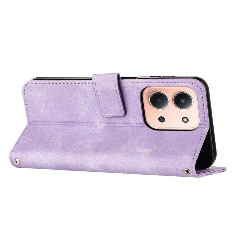 For Xiaomi Redmi 15C 4G (Global) (171mm) / Poco C85 4G Case Handbag Imprinted Triangle Leather Phone Cover - Purple