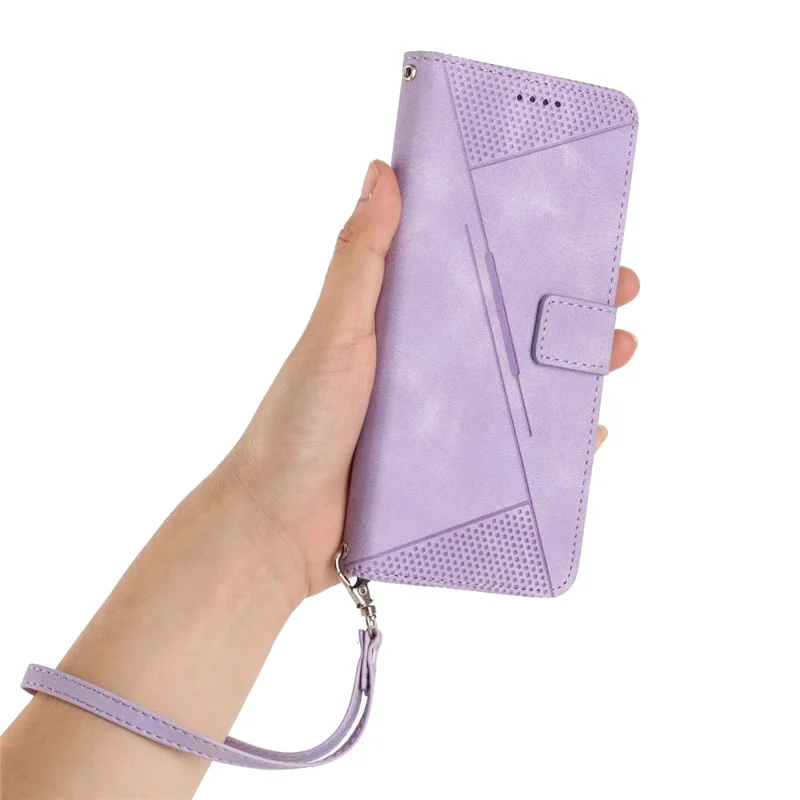 For Xiaomi Redmi 15C 4G (Global) (171mm) / Poco C85 4G Case Handbag Imprinted Triangle Leather Phone Cover - Purple