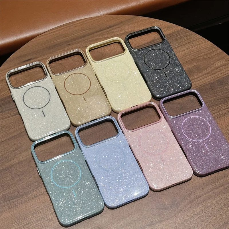 For iPhone 17 Pro Case Compatible with MagSafe Glitter Design IMD TPU + PC Phone Back Cover - Grey