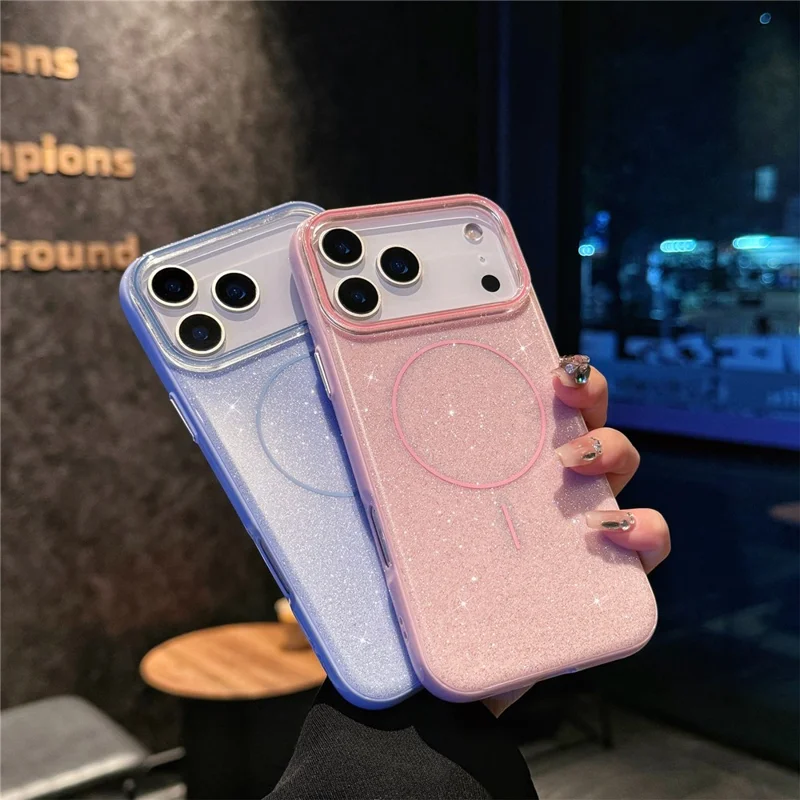 For iPhone 17 Pro Case Compatible with MagSafe Glitter Design IMD TPU + PC Phone Back Cover - Pink