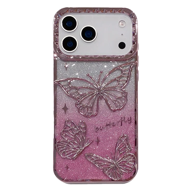 For iPhone 18 Pro / 17  Pro Case 3D Butterfly TPU Phone Cover with Gradient Glitter Paper - Pink